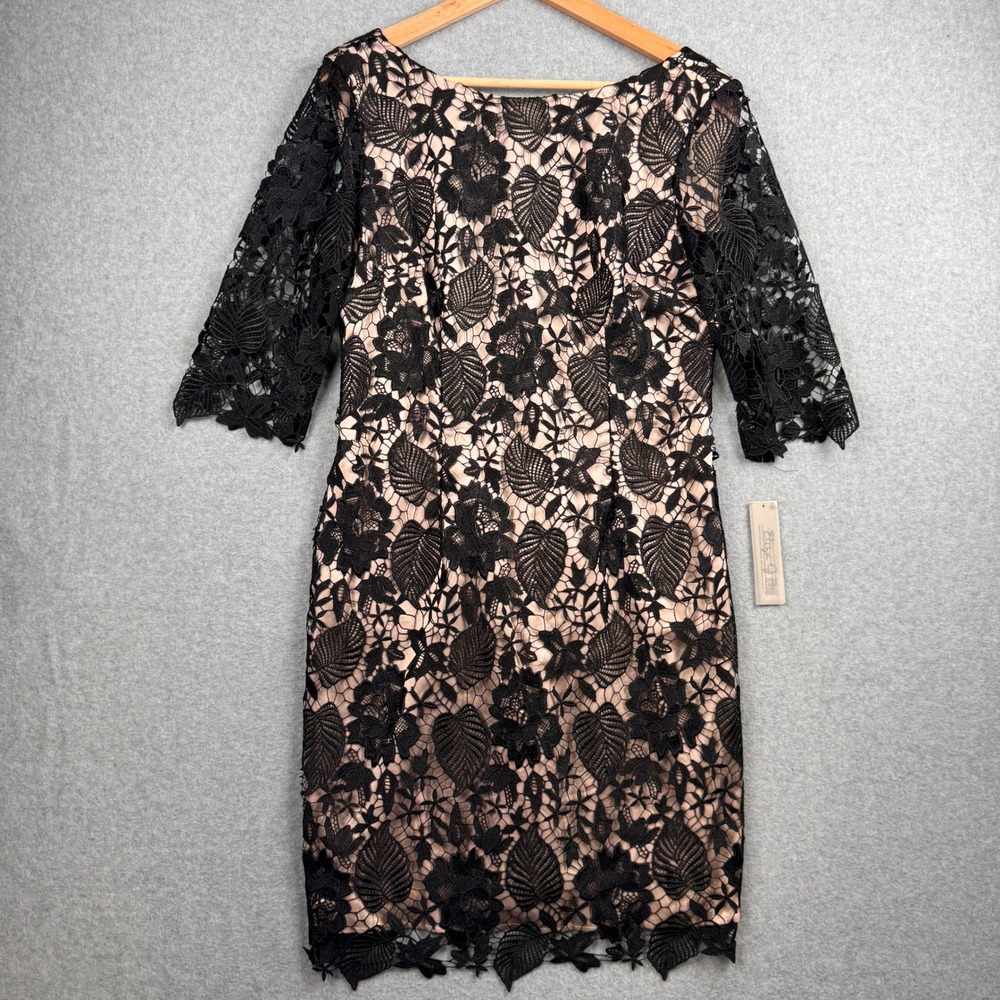 Eliza J Dress Womens 12 Black Lace Overlay Sheath Formal Mother of Bride NEW